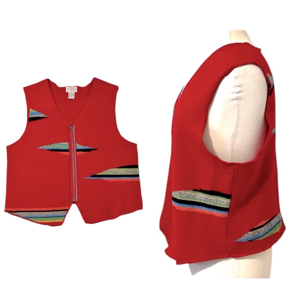 Wool Women’s Cambridge Dry Goods Southwestern Serape Pattern Zip up Vest - Picture 1 of 10
